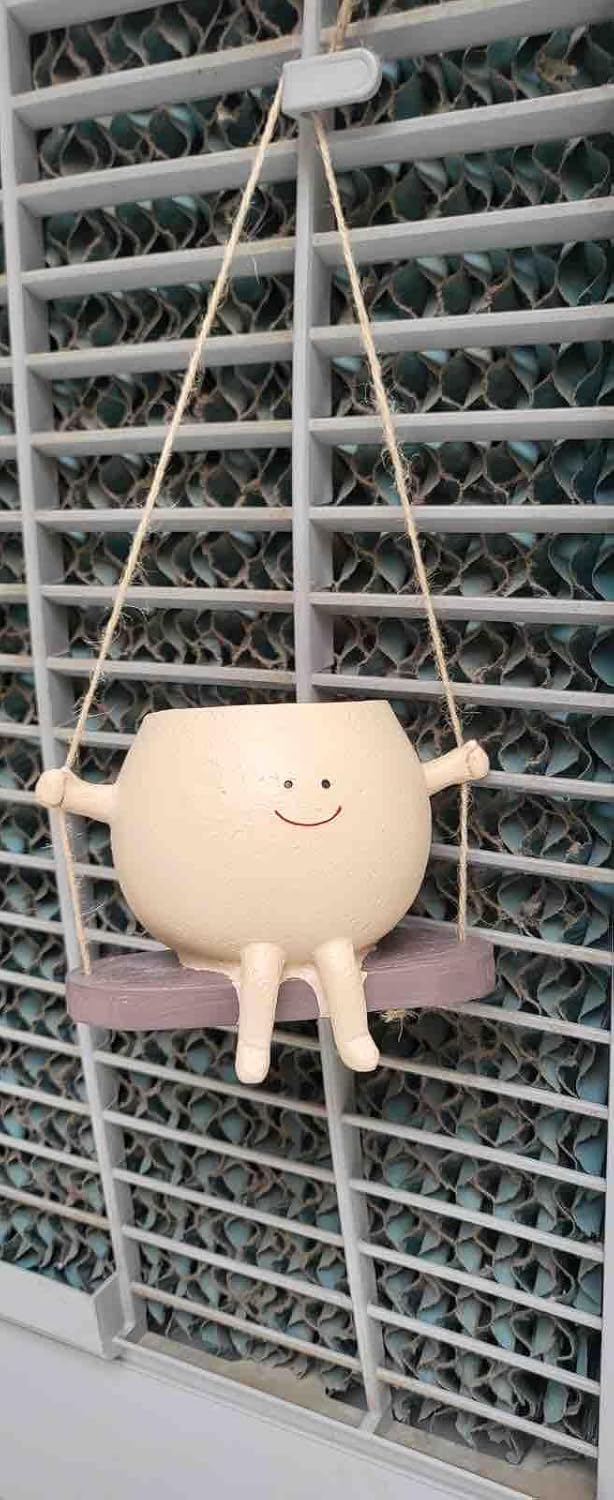 Hanging Smiley Planter Pot – Cute Swing Style Resin Pot for Succulents, Balcony & Indoor Outdoor Home Décor | No Plants or Floral Included (Swing Face Planter Pot)