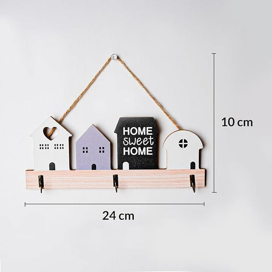 Rare Bird Multi-Color MDF + Iron Hanging Hooks | Multi-House Design | Matte Finish | Decorative Wall Hook Organizer for Keys, Coats & Accessories | Stylish Entryway Home Décor Accent