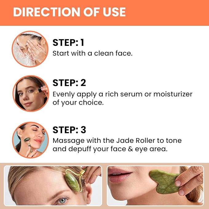 Rare Bird Jade Roller & Gua Sha Set – Natural Green Jade Facial Roller & Massage Tool for Face, Neck & Eyes – Anti-Aging, Wrinkle Reduction, Puffiness & Dark Circles Treatment – Skin Care Tool for Improved Elasticity & Microcirculation