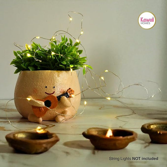 Cute Guitar Planter Pot | Smiling Planters for Home Decor | Polyresin Plant Pot for Living Room Table Home Kitchen Decoration