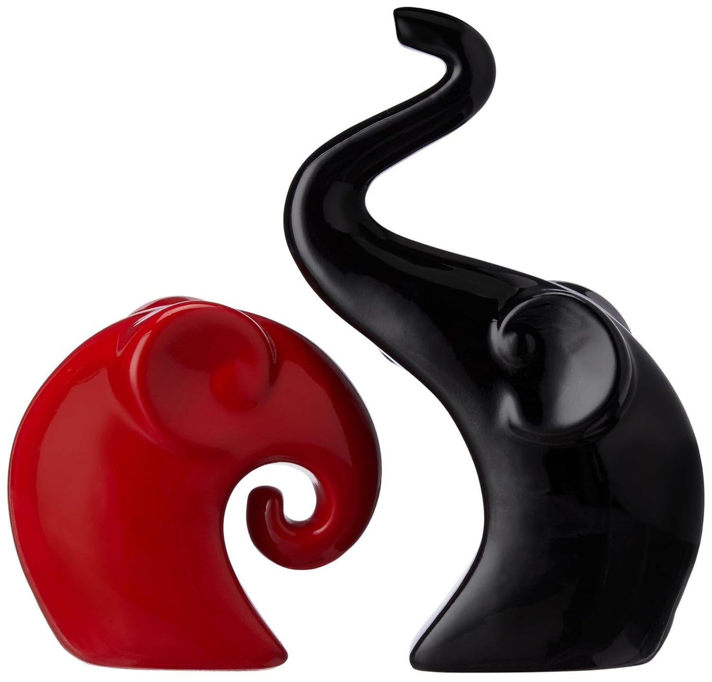 Rare Bird Home Decor Happy Charm Elephant Couple | Piano Finish Ceramic Figures (Set of 2 Piece, Red & Black)