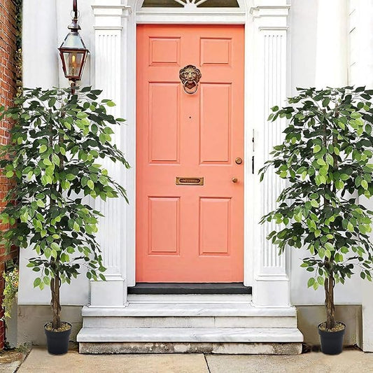 Artificial Ficus Tree, 6ft Realistic look Plant with,Pot Faux Silk Leaves Trees and Natural Trunk for Living Room Home Office Decor Indoor (6 FEET Plants)