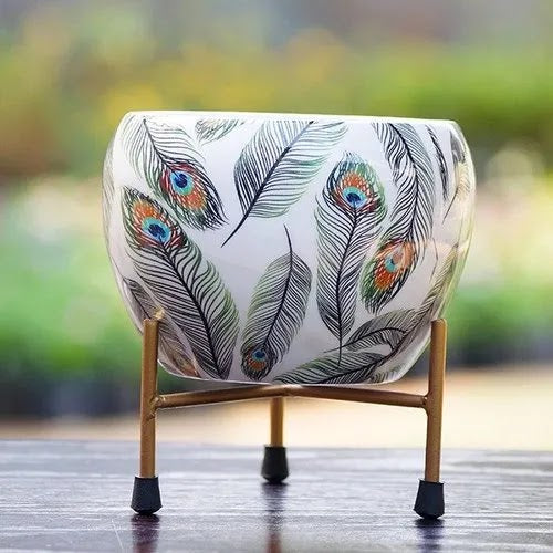 RARE BIRD Beautiful Peacock Feather pot