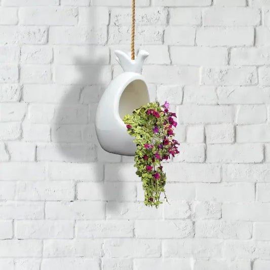 RARE bird BIRD AND NEST HANGING PLANTER WITH JUTE ROPE