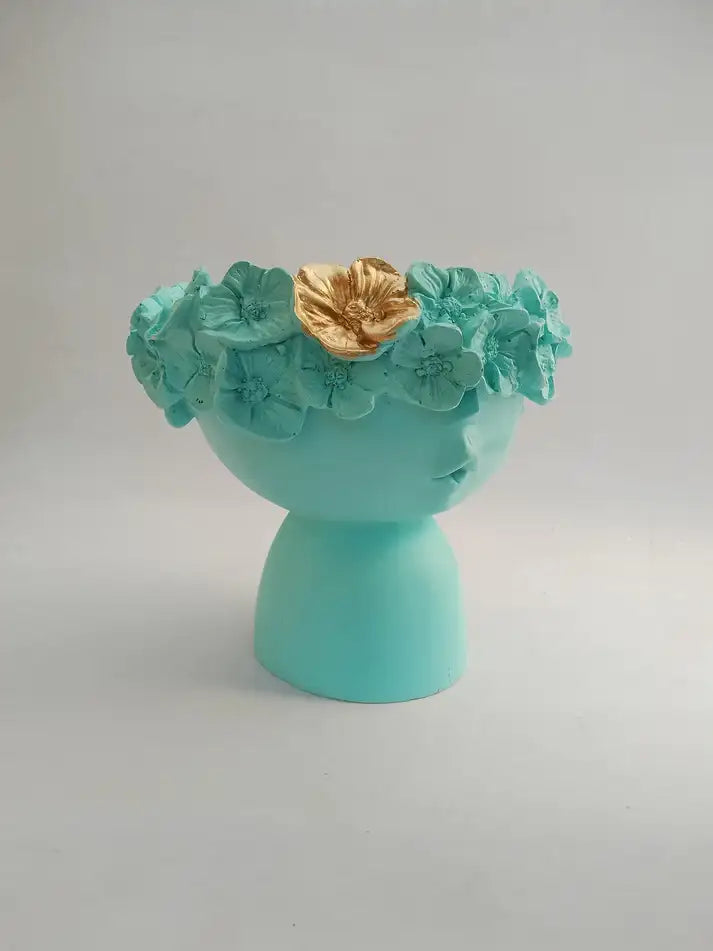 RARE bird Prety littile Golden and Blue Modern Head Vase