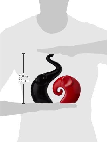 Rare Bird Home Decor Happy Charm Elephant Couple | Piano Finish Ceramic Figures (Set of 2 Piece, Red & Black)