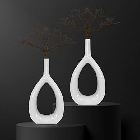 RARE BIRD White Oval Vase Set Of 2