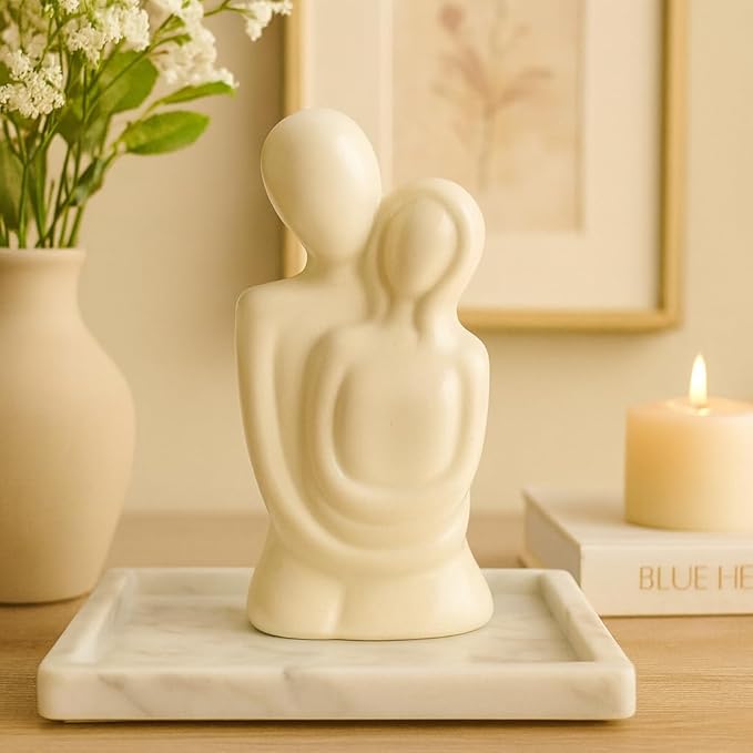 Rare Bird Ceramic Romantic Hugging Couple Statue/Figurine, Home Decor, Pack of 1 (White)