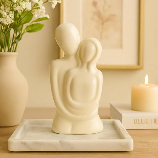 Rare Bird Ceramic Romantic Hugging Couple Statue/Figurine, Home Decor, Pack of 1 (White)