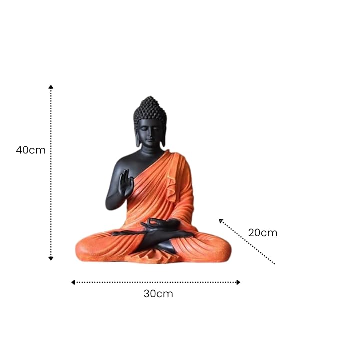 Rare Bird Blessing Buddha Statue for Home & Office Decor, Marble Dust Idol Statue of Resin 15 Inch (Orange & Black)