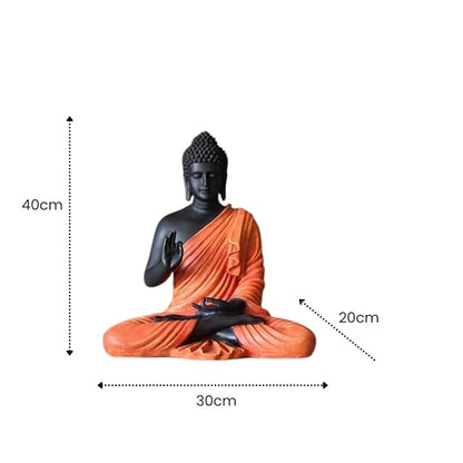 Rare Bird Blessing Buddha Statue for Home & Office Decor, Marble Dust Idol Statue of Resin 15 Inch (Orange & Black)