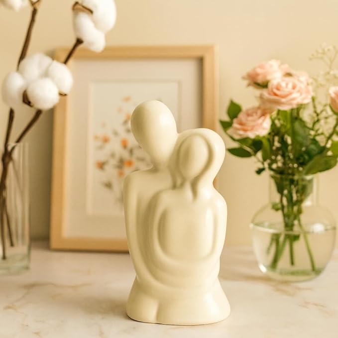 Rare Bird Ceramic Romantic Hugging Couple Statue/Figurine, Home Decor, Pack of 1 (White)