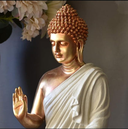 Rare Bird Blessing Buddha Statue for Home & Office Decor, Marble Dust Idol Statue of Resin 15 Inch (C & White)