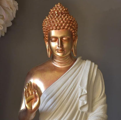 Rare Bird Blessing Buddha Statue for Home & Office Decor, Marble Dust Idol Statue of Resin 15 Inch (C & White)