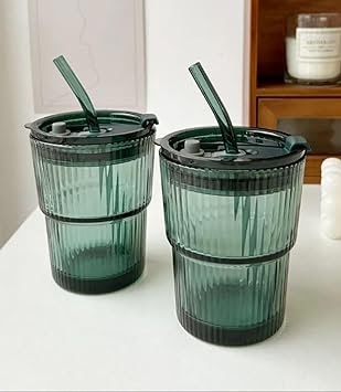 RARE BIRD Glass Cups with Lids and Straws