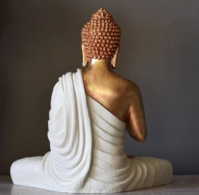 Rare Bird Blessing Buddha Statue for Home & Office Decor, Marble Dust Idol Statue of Resin 15 Inch (C & White)