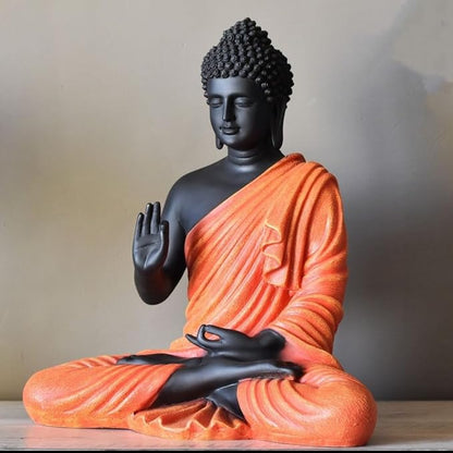 Rare Bird Blessing Buddha Statue for Home & Office Decor, Marble Dust Idol Statue of Resin 15 Inch (Orange & Black)