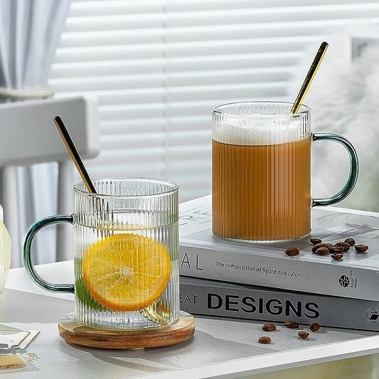 RARE BIRD Ragyula Glass Coffee Mug with Colored Handle – 300 ml Set of 6