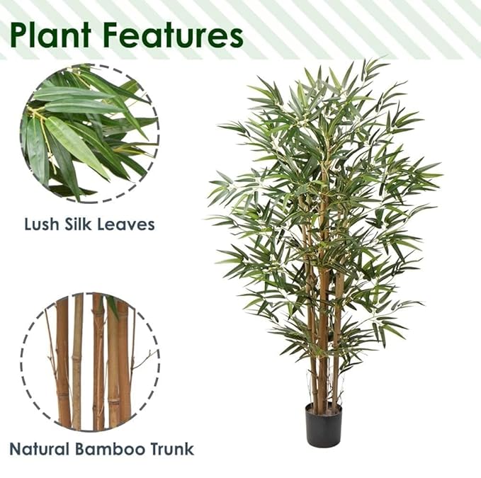 Natural Looking Artificial Bamboo Plant 160cm Made by Hand-Selected Natural Bamboo Trunks, Real Touch Leaves Without Pot Best for Home,Office Decor