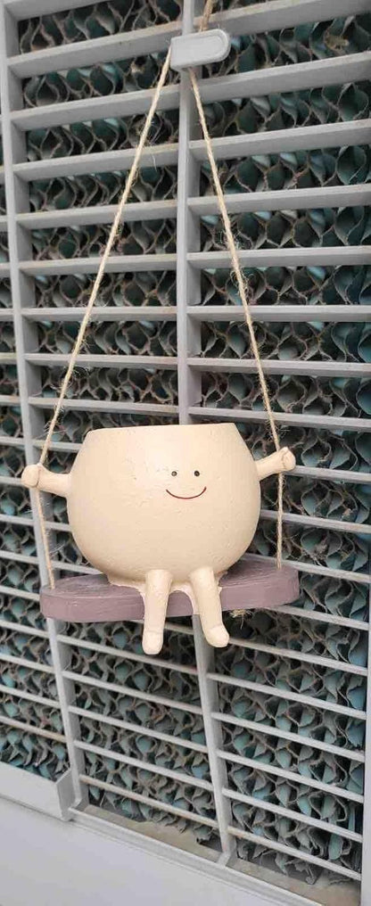 Hanging Smiley Planter Pot – Cute Swing Style Resin Pot for Succulents, Balcony & Indoor Outdoor Home Décor | No Plants or Floral Included (Swing Face Planter Pot)