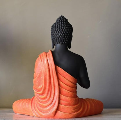 Rare Bird Blessing Buddha Statue for Home & Office Decor, Marble Dust Idol Statue of Resin 15 Inch (Orange & Black)