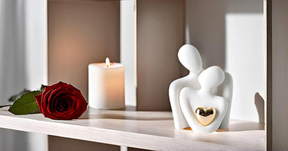Rare Bird Hugging Couple Statue - Romantic Home Decor, Perfect Wedding Anniversary and Valentines Day Gift, Figurine for Home, Office, Coffee Table and Desktop (White, Romantic Couple), 8 cm, 6.5 cm