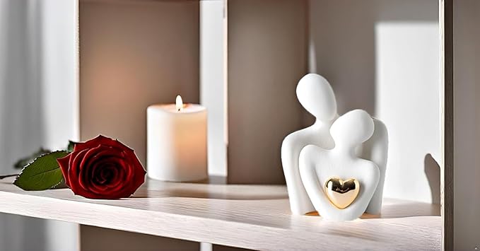 Rare Bird Hugging Couple Statue - Romantic Home Decor, Perfect Wedding Anniversary and Valentines Day Gift, Figurine for Home, Office, Coffee Table and Desktop (White, Romantic Couple), 8 cm, 6.5 cm