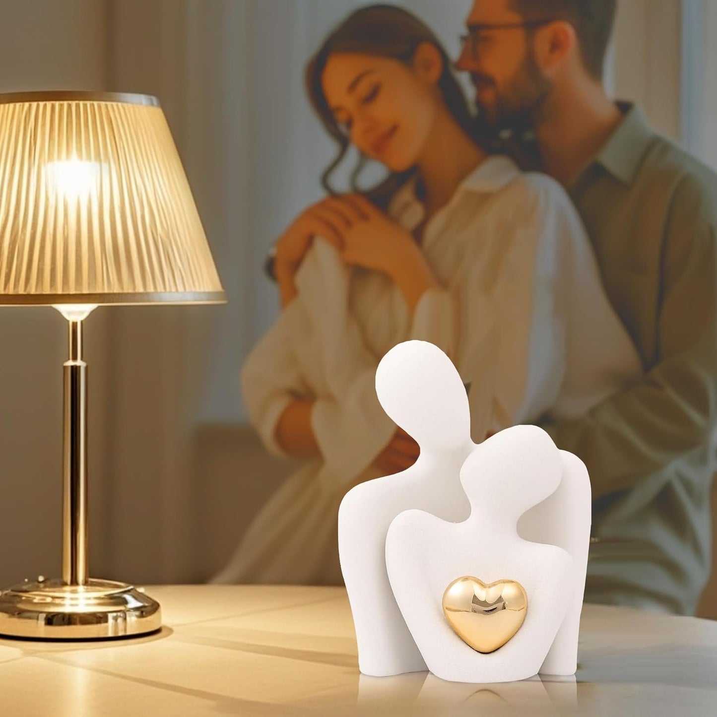 Rare Bird Hugging Couple Statue - Romantic Home Decor, Perfect Wedding Anniversary and Valentines Day Gift, Figurine for Home, Office, Coffee Table and Desktop (White, Romantic Couple), 8 cm, 6.5 cm