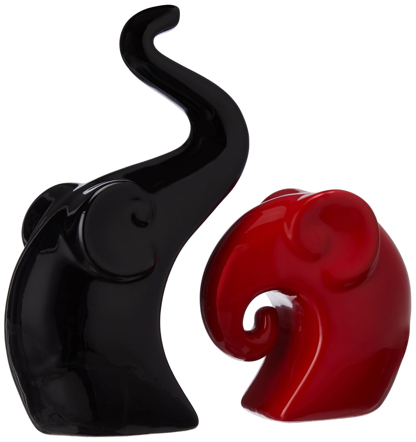 Rare Bird Home Decor Happy Charm Elephant Couple | Piano Finish Ceramic Figures (Set of 2 Piece, Red & Black)