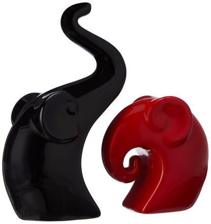 Rare Bird Home Decor Happy Charm Elephant Couple | Piano Finish Ceramic Figures (Set of 2 Piece, Red & Black)
