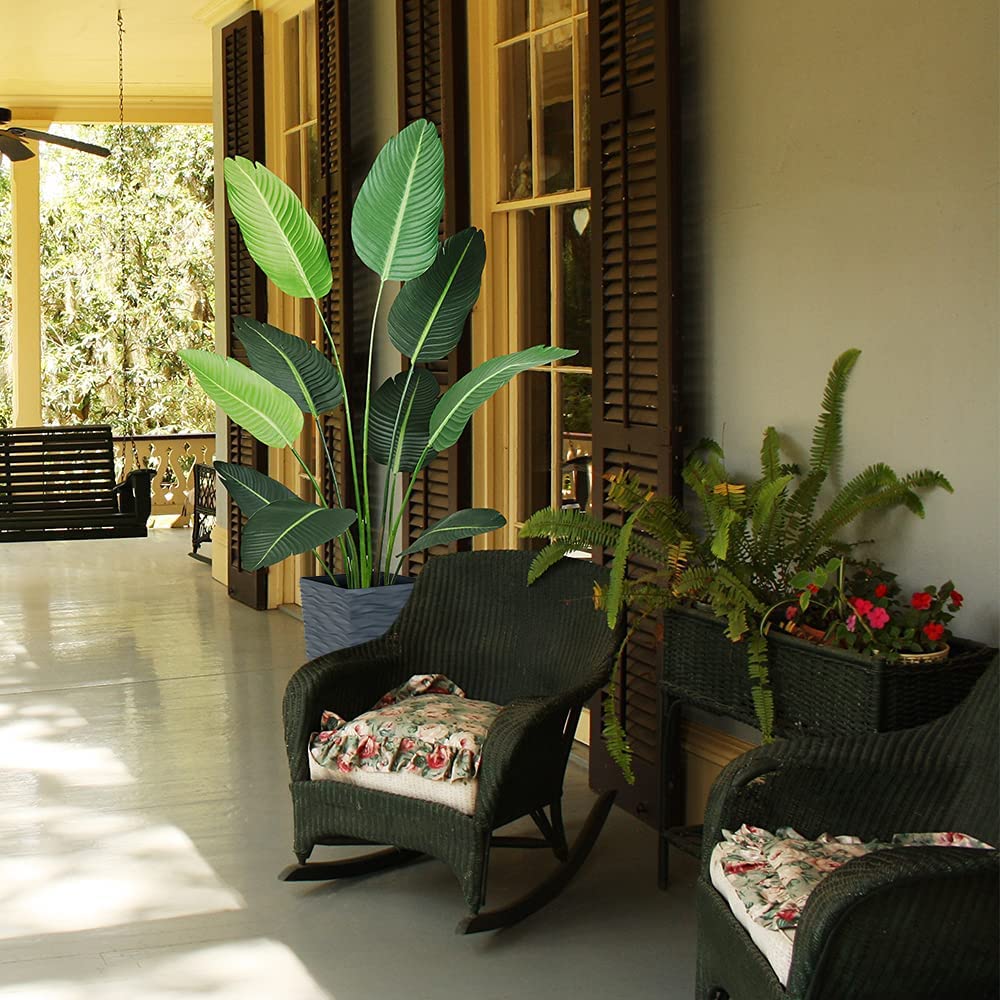 Rare Bird 5ft Artificial Bird of Paradise Plant 59in Fake Tropical Palm Tree,Realistic Faux Silk Plants for Home Office Indoor Outdoor Decor,Black Pot & 20gÃ‚ Dry Moss Included