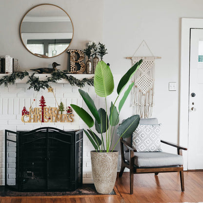 Rare Bird 5ft Artificial Bird of Paradise Plant 59in Fake Tropical Palm Tree,Realistic Faux Silk Plants for Home Office Indoor Outdoor Decor,Black Pot & 20gÃ‚ Dry Moss Included