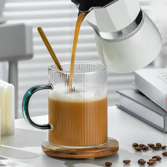 Rare Bird STRIPED COLORFUL HANDLE GLASS COFFEE CUPS-6pc