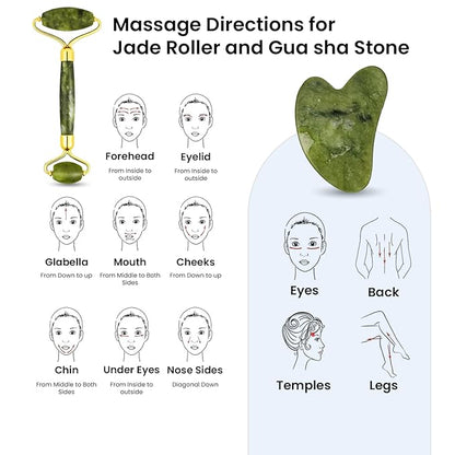 Rare Bird Jade Roller & Gua Sha Set – Natural Green Jade Facial Roller & Massage Tool for Face, Neck & Eyes – Anti-Aging, Wrinkle Reduction, Puffiness & Dark Circles Treatment – Skin Care Tool for Improved Elasticity & Microcirculation