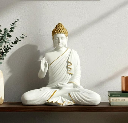 Rare  Bird Resin Meditating Buddha Showpiece | Home Decor | Idol Statue Figurine Murti | Tibetan Buddhist Statue - 14" Inches Height - Big Size (White)