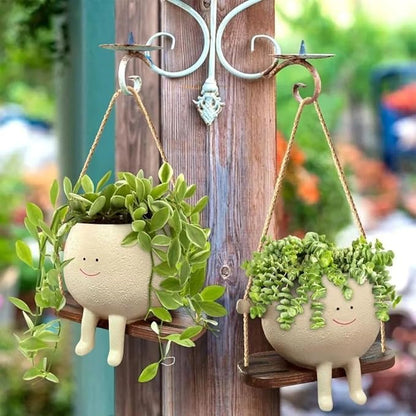 Hanging Smiley Planter Pot – Cute Swing Style Resin Pot for Succulents, Balcony & Indoor Outdoor Home Décor | No Plants or Floral Included (Swing Face Planter Pot)