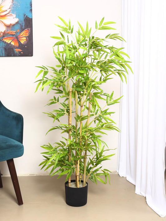 Artificial Green Bamboo Plant for Home Decor/Office Decor/Gifting | Natural Looking Indoor Plant (with Pot, 120 cm) (Green)