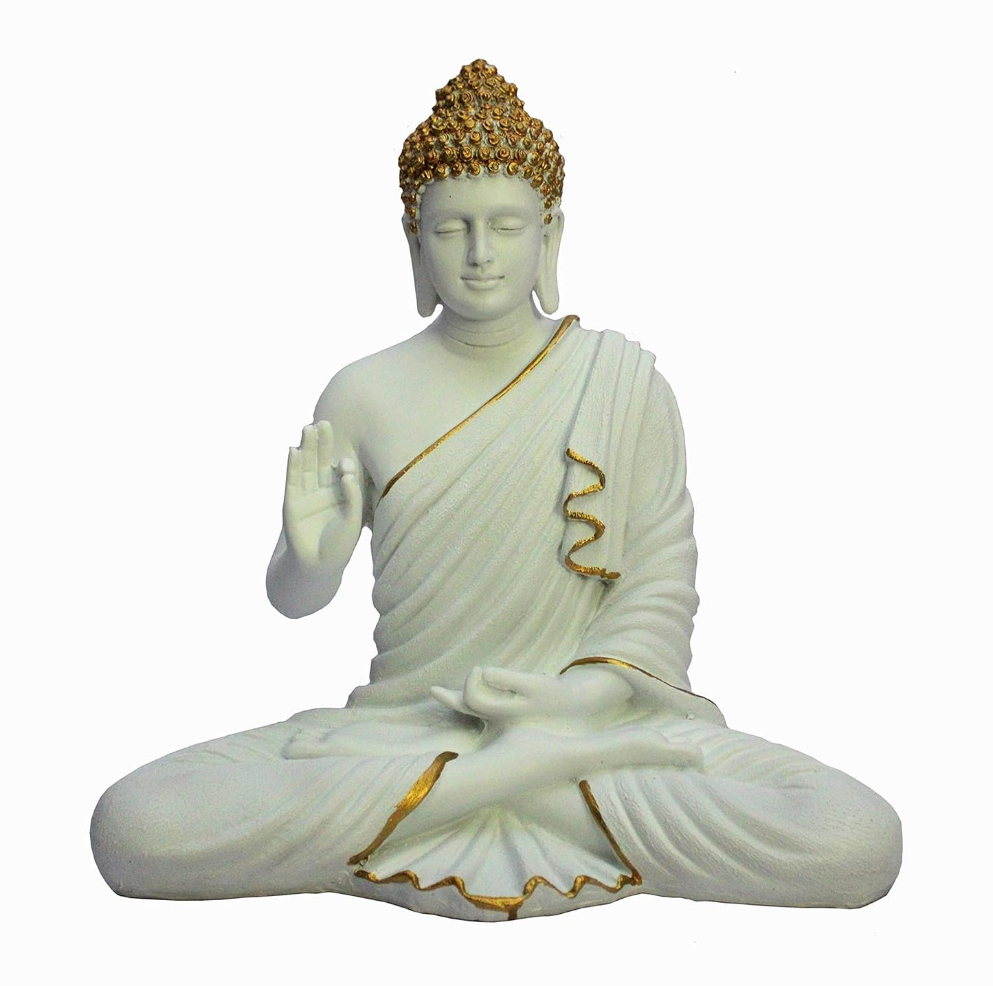Rare  Bird Resin Meditating Buddha Showpiece | Home Decor | Idol Statue Figurine Murti | Tibetan Buddhist Statue - 14" Inches Height - Big Size (White)