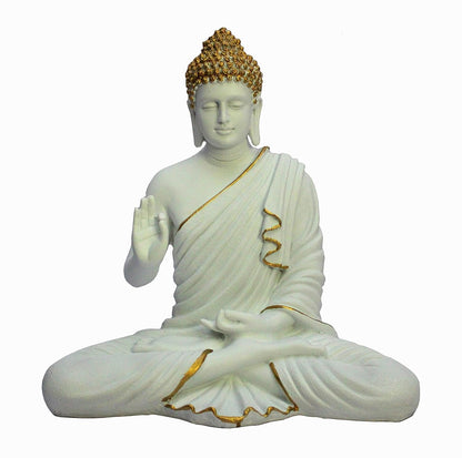 Rare  Bird Resin Meditating Buddha Showpiece | Home Decor | Idol Statue Figurine Murti | Tibetan Buddhist Statue - 14" Inches Height - Big Size (White)