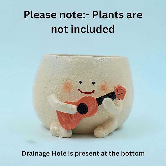 Cute Guitar Planter Pot | Smiling Planters for Home Decor | Polyresin Plant Pot for Living Room Table Home Kitchen Decoration