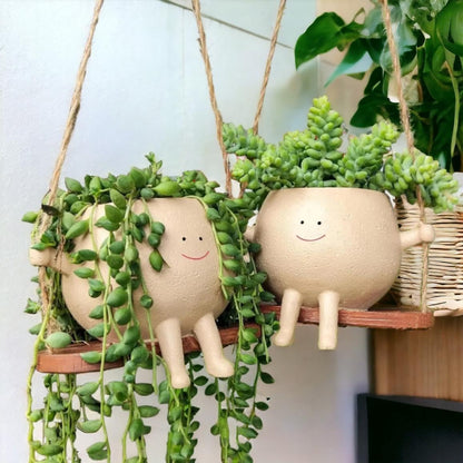 Hanging Smiley Planter Pot – Cute Swing Style Resin Pot for Succulents, Balcony & Indoor Outdoor Home Décor | No Plants or Floral Included (Swing Face Planter Pot)