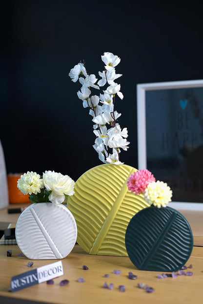 RARE BIRD LEAF PATTERN VASE SET OF 3