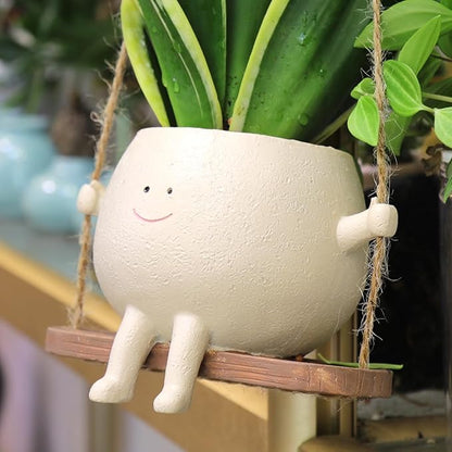 Hanging Smiley Planter Pot – Cute Swing Style Resin Pot for Succulents, Balcony & Indoor Outdoor Home Décor | No Plants or Floral Included (Swing Face Planter Pot)
