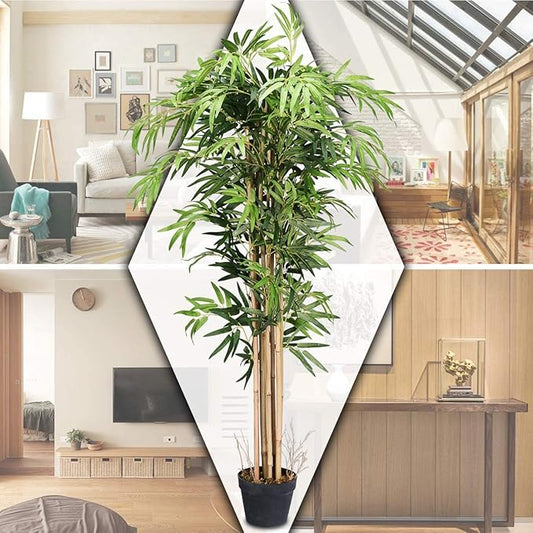 Natural Looking Artificial Bamboo Plant 160cm Made by Hand-Selected Natural Bamboo Trunks, Real Touch Leaves Without Pot Best for Home,Office Decor