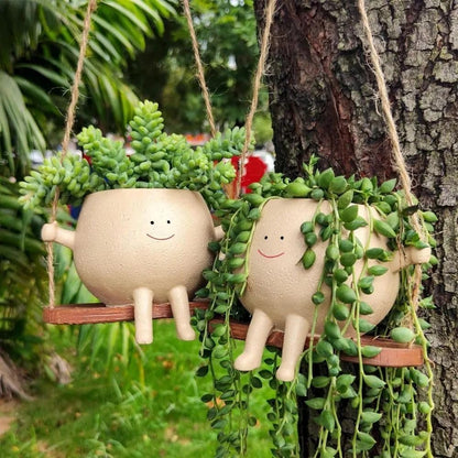 Hanging Smiley Planter Pot – Cute Swing Style Resin Pot for Succulents, Balcony & Indoor Outdoor Home Décor | No Plants or Floral Included (Swing Face Planter Pot)