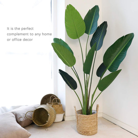 Rare Bird 5ft Artificial Bird of Paradise Plant 59in Fake Tropical Palm Tree,Realistic Faux Silk Plants for Home Office Indoor Outdoor Decor,Black Pot & 20gÃ‚ Dry Moss Included