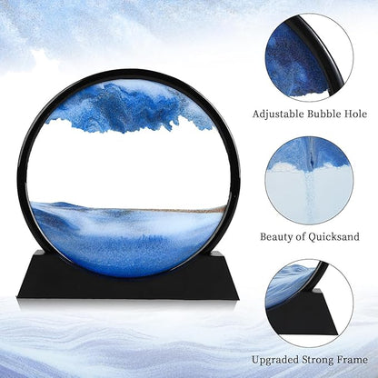 Rare Bird Moving Sand Art Picture with Stand Showpiece (Blue, 26.2 cm x 20.3 cm) - 3D Deep Sea Hourglass Flowing Sand Frame for Home Office Desk Bedroom Living Room Antique Gifting Item