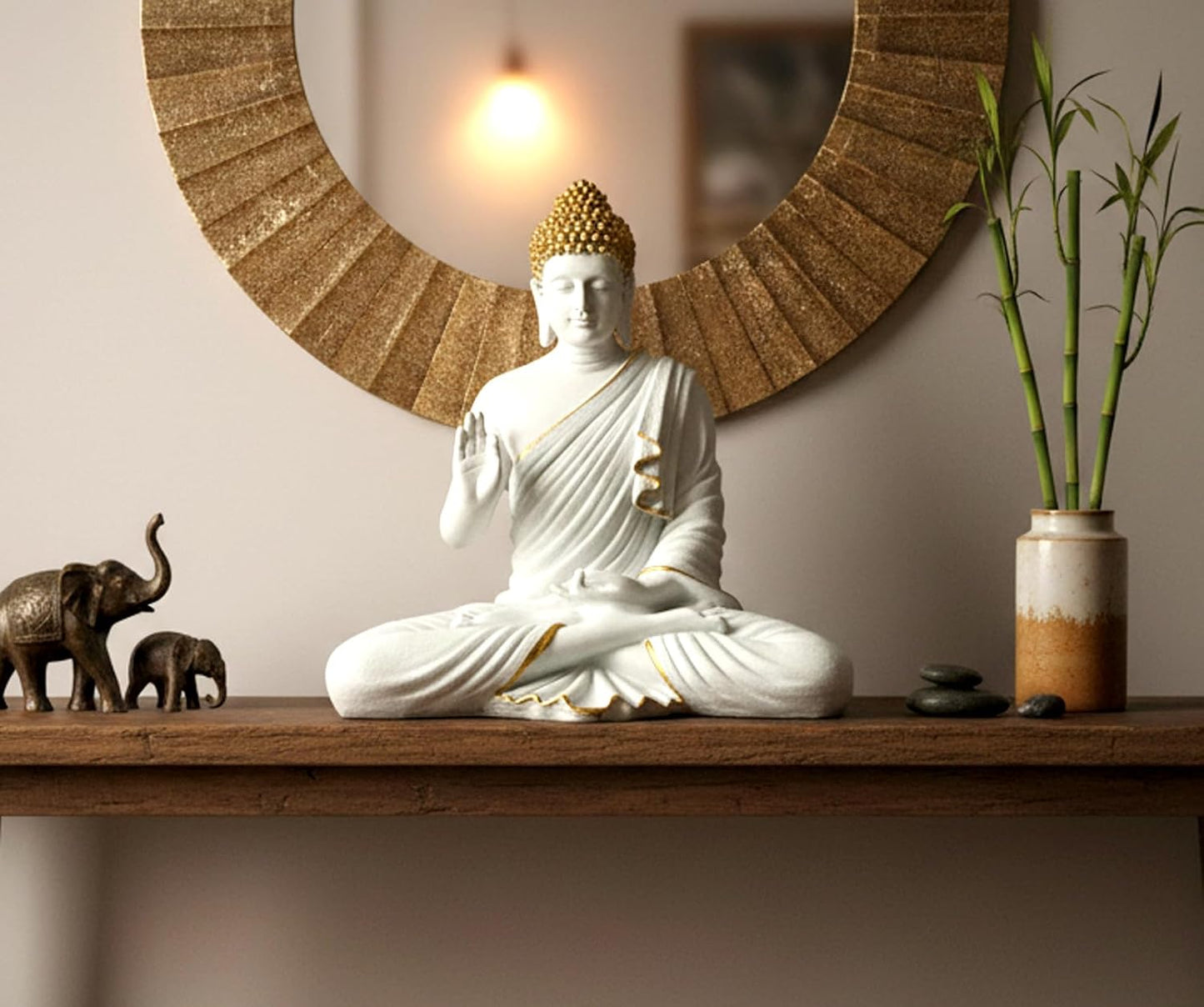 Rare  Bird Resin Meditating Buddha Showpiece | Home Decor | Idol Statue Figurine Murti | Tibetan Buddhist Statue - 14" Inches Height - Big Size (White)