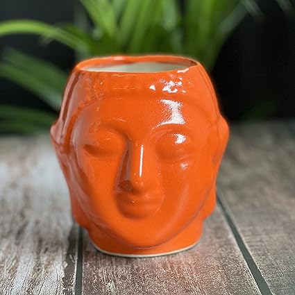 RARE BIRD BUDDHA CERAMIC FACE POT orange