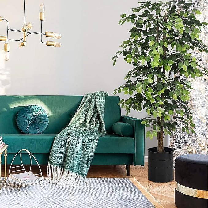 Artificial Ficus Tree, 6ft Realistic look  Plant with,Pot Faux Silk Leaves Trees and Natural Trunk for Living Room Home Office Decor Indoor (6 FEET Plants)